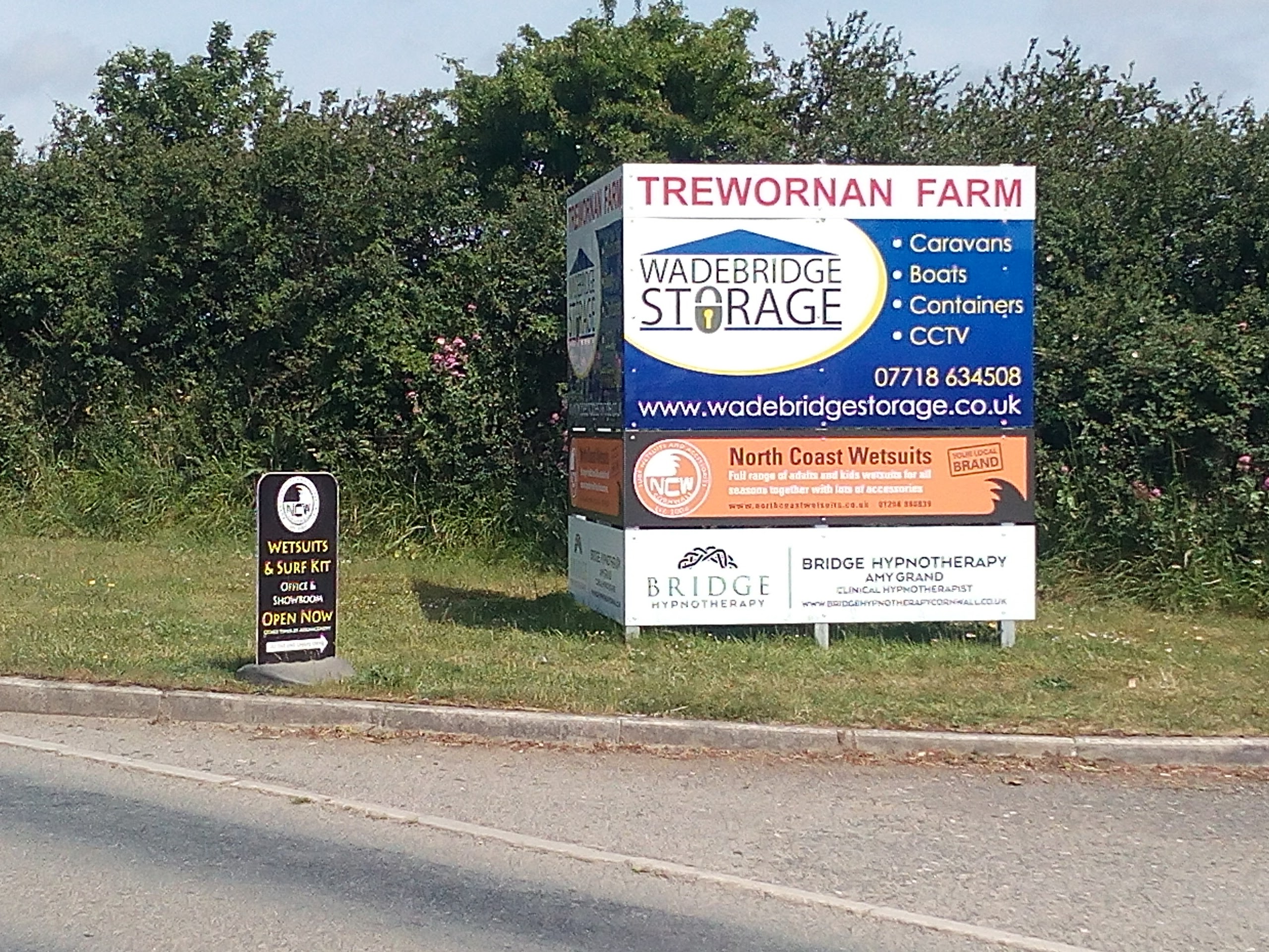 North Coast Wetsuits showroom and office signage at Wadebridge Storage