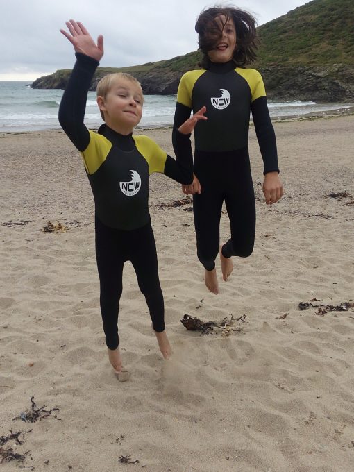 NCW kids 5mm full wetsuit with GBS seams - jump for joy