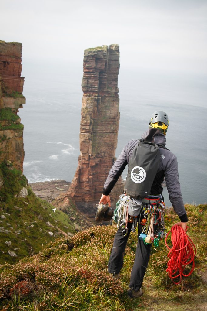 NCW 30l dry bag about to climb the old man of Hoy