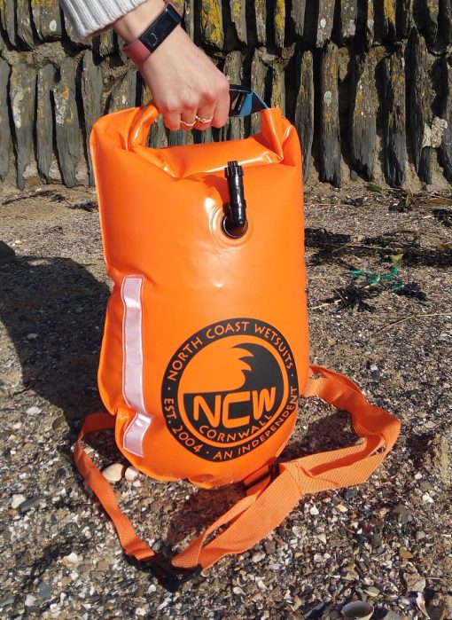 NCW 15L open water swim float tow drybag inflated and ready to go