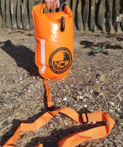 15L swim float tow drybag inflated showing tow strap