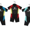 surf state kids unisex wetsuit shorty. Colours Blue, Red, Aqua.