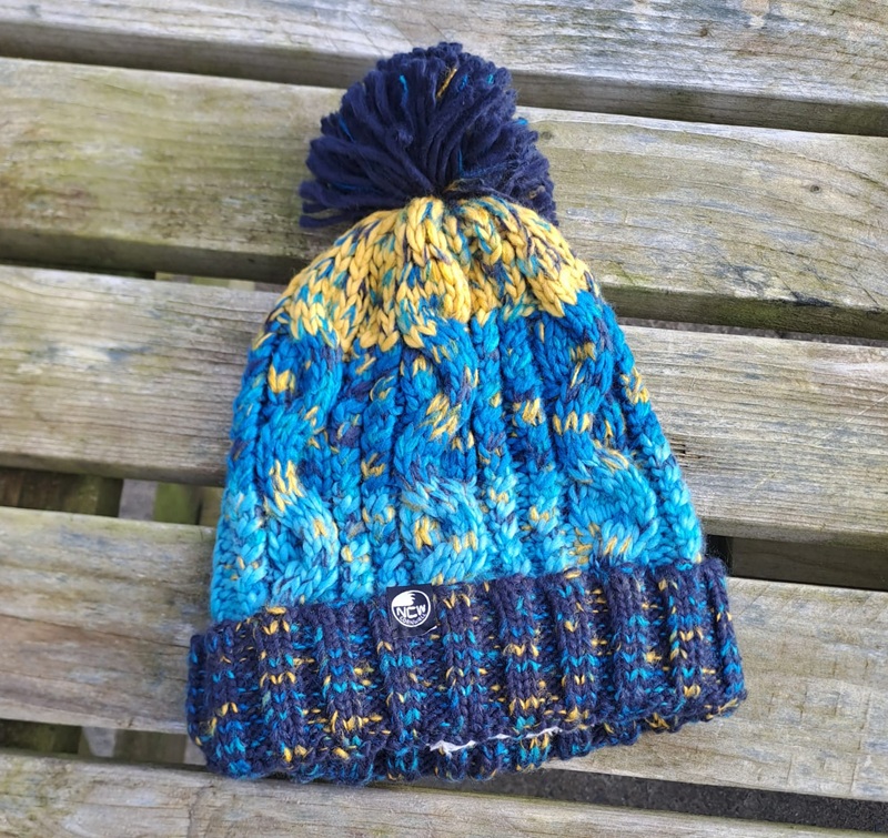 NCW corkscrew sherpa fleece beanie hat marine splash