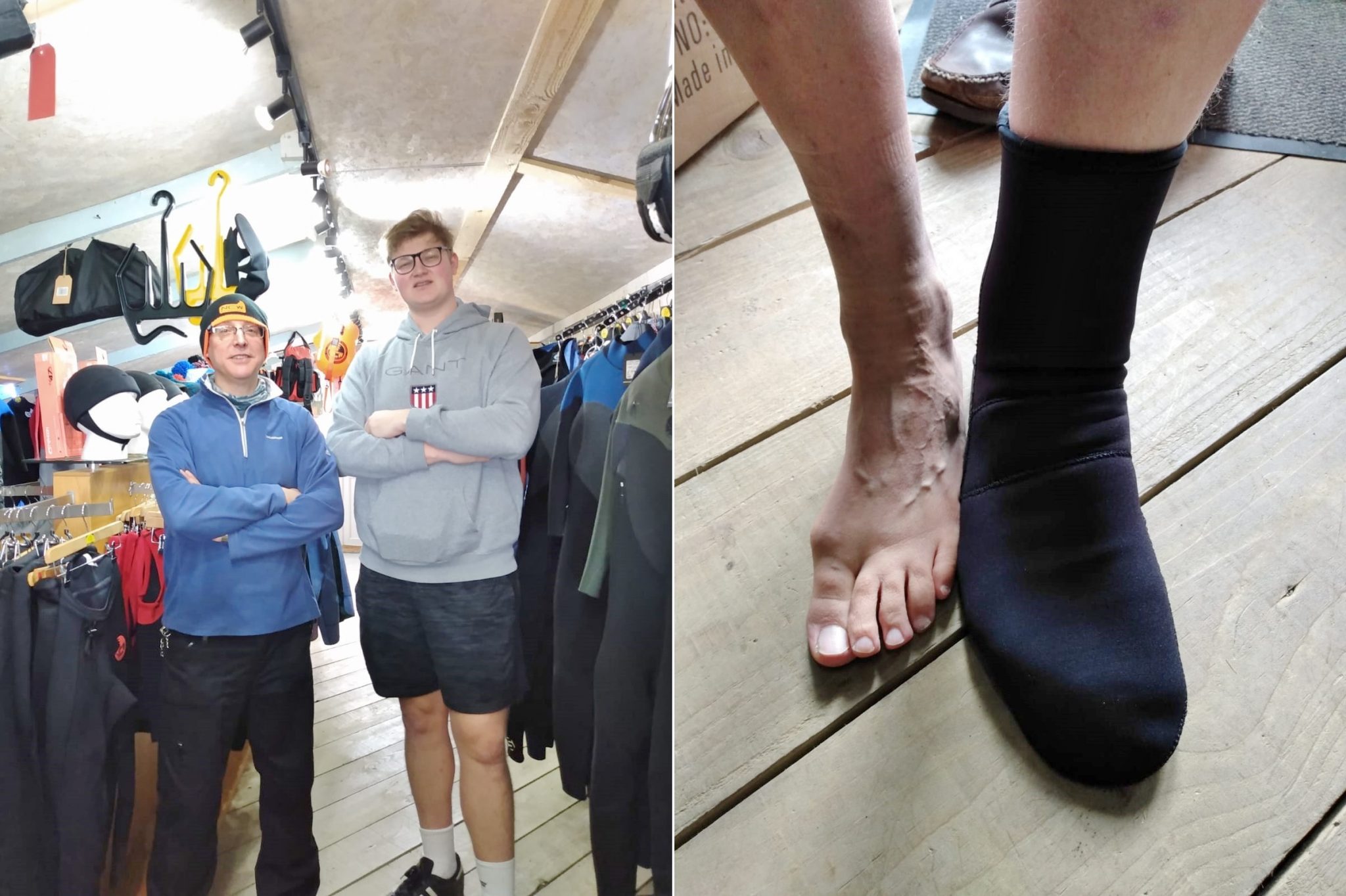 The Bryn(s) wetsuit sock alteration for size 17 feet! North Coast Wetsuits NCW