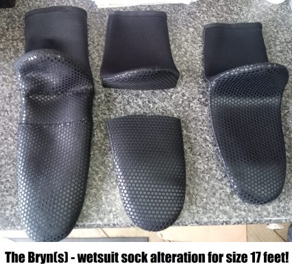 The Bryn(s) - wetsuit sock alteration for size 17 feet!