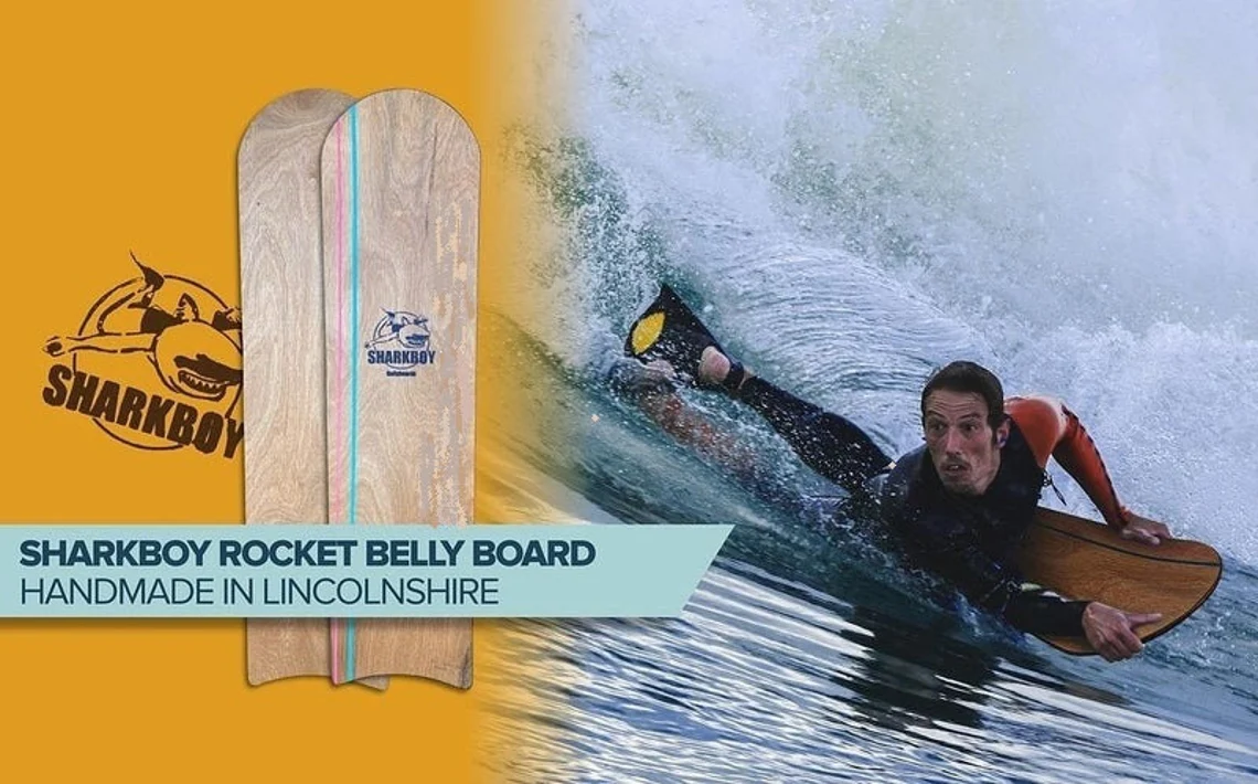 Sharkboy Bellyboards: Rocket fibreglass / Paulownia twin fin / Rocket corkie.