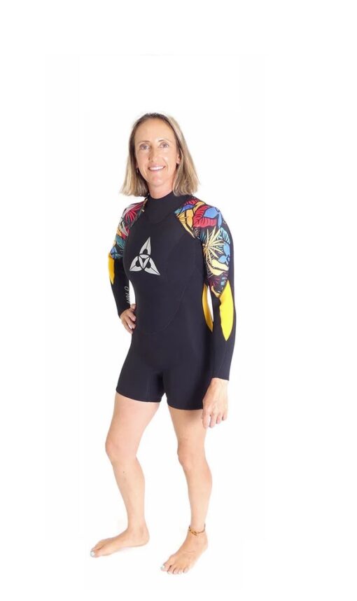 oshea ladies 3/2 halo long arm shortie wetsuit great for open water and wild swimming
