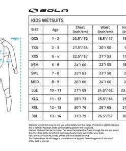 Sola kids and juniors wetsuit size chart