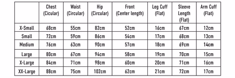 Saltrock Equinox Women's spring wetsuit size chart
